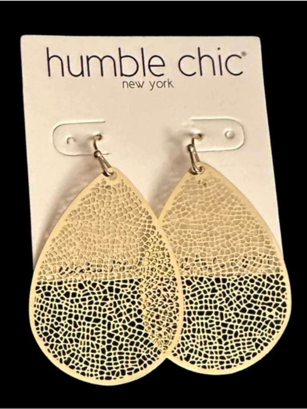 Humble Chic Gold Filigree Teardrop Dangle Earrings Lightweight Statement Jewelry